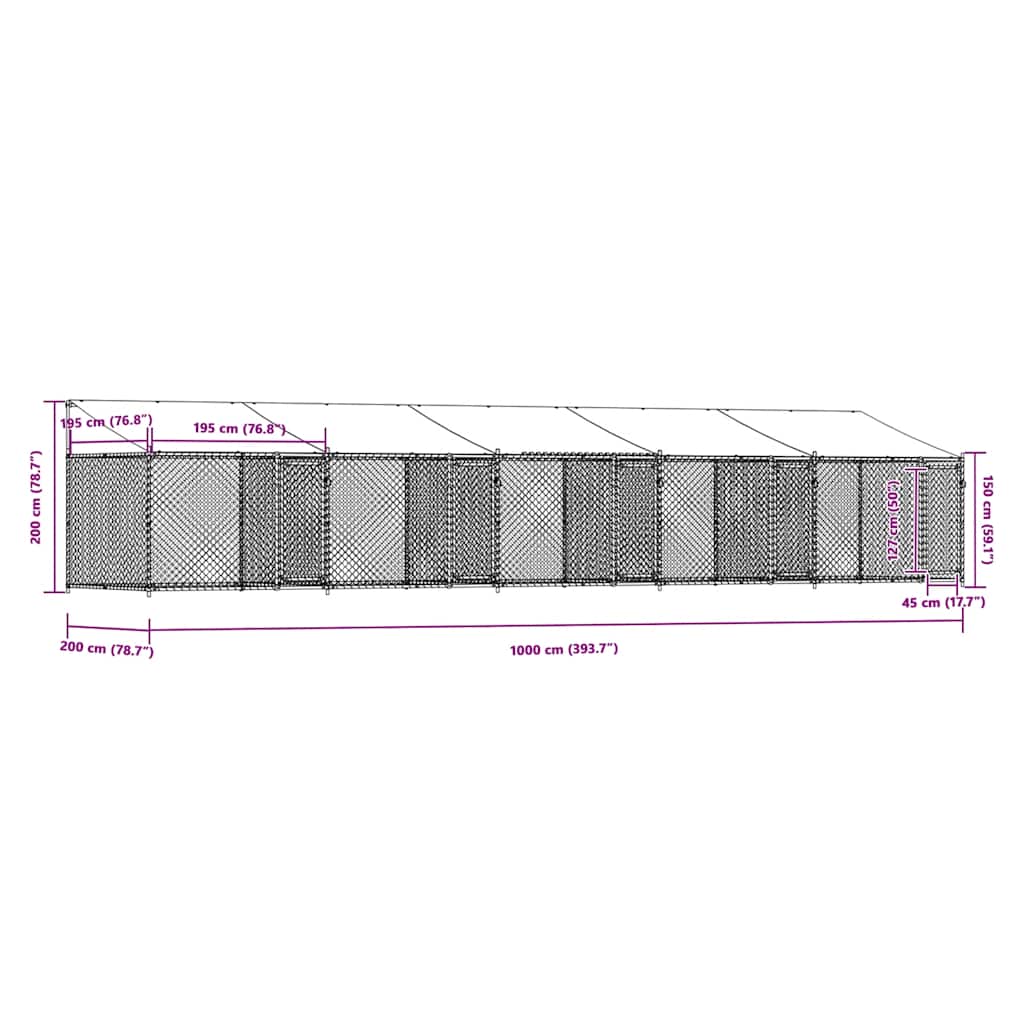Κλουβί Σκύλου με Οροφή και Πόρτες Γκρι 10x2x2 μ. Γαλβ. Χάλυβας - Pakobazaar