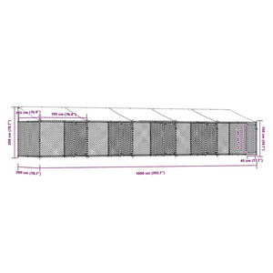 Κλουβί Σκύλου με Οροφή και Πόρτες Γκρι 10x2x2 μ. Γαλβ. Χάλυβας - Pakobazaar