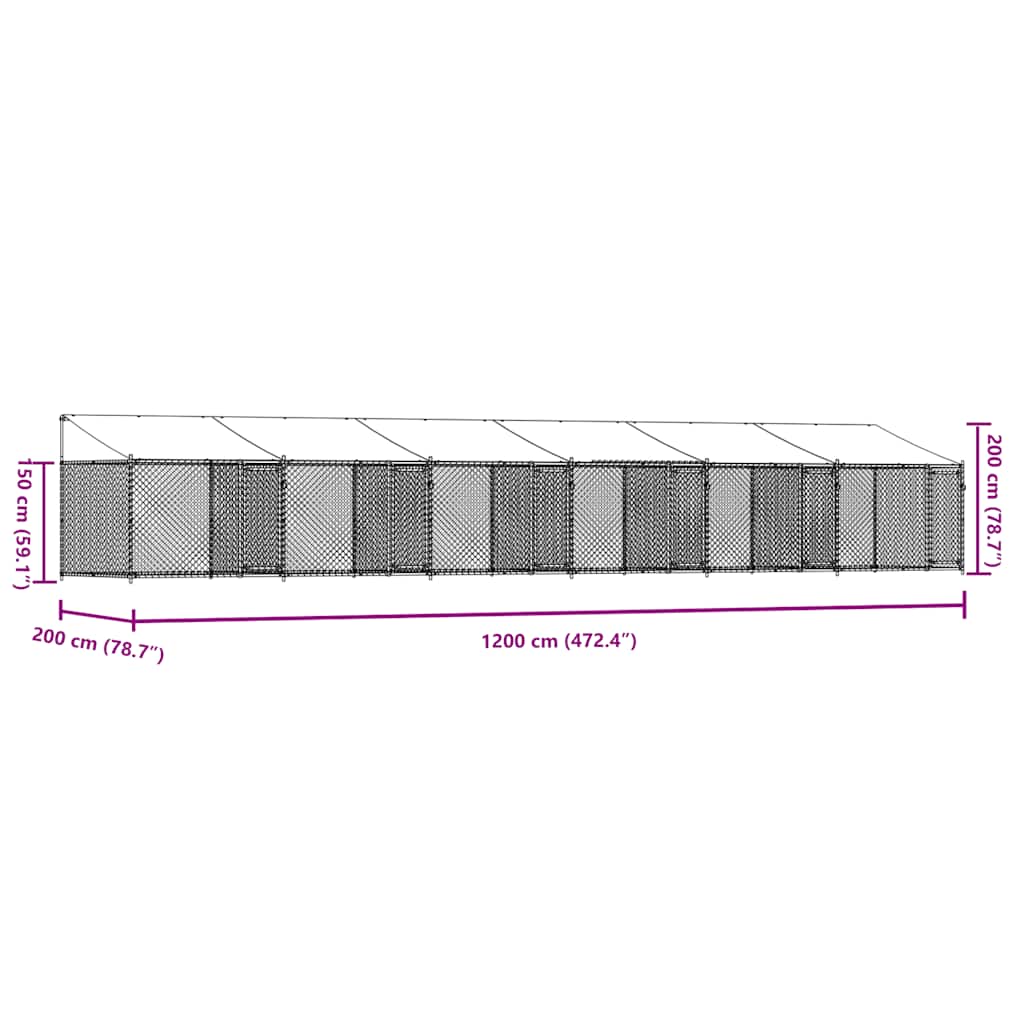 Κλουβί Σκύλου με Οροφή και Πόρτες Γκρι 12x2x2 μ. Γαλβ. Χάλυβας - Pakobazaar