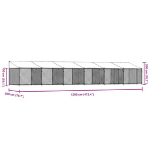 Κλουβί Σκύλου με Οροφή και Πόρτες Γκρι 12x2x2 μ. Γαλβ. Χάλυβας - Pakobazaar
