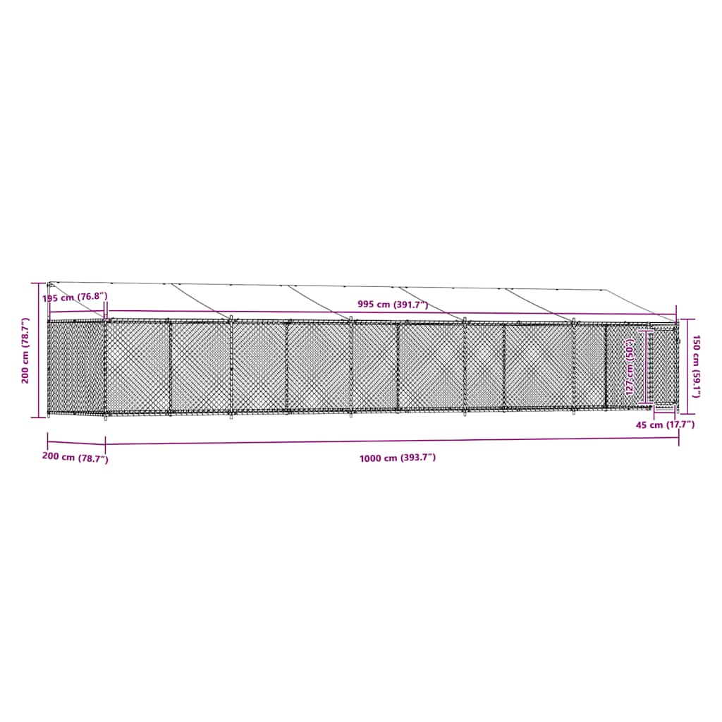 Κλουβί Σκύλου με Οροφή και Πόρτες Γκρι 10x2x2 μ. Γαλβ. Χάλυβας - Pakobazaar