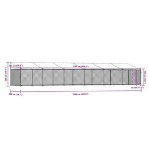 Κλουβί Σκύλου με Οροφή και Πόρτες Γκρι 12x2x2 μ. Γαλβ. Χάλυβας - Pakobazaar