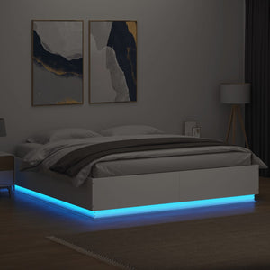 Πλαίσιο Κρεβατιού με Φώτα LED Λευκό 200x200 εκ. Επεξ. Ξύλο