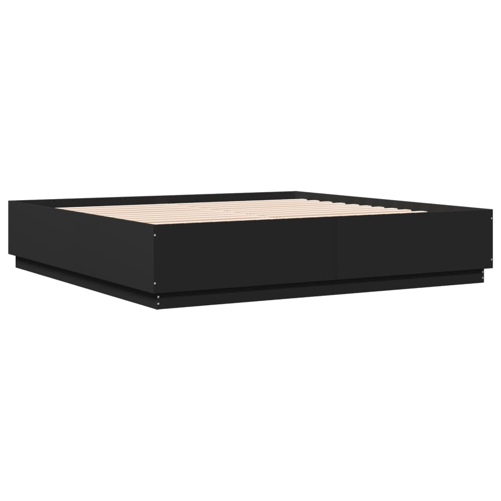 Πλαίσιο Κρεβατιού με Φώτα LED Μαύρο 200 x 200 εκ. Επεξ. Ξύλο