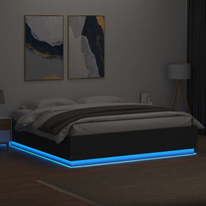 Πλαίσιο Κρεβατιού με Φώτα LED Μαύρο 200 x 200 εκ. Επεξ. Ξύλο
