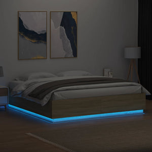 Πλαίσιο Κρεβατιού με Φώτα LED Sonoma Δρυς 200x200εκ. Επεξ. Ξύλο