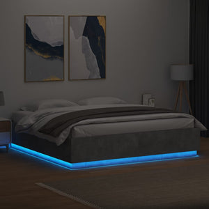Πλαίσιο Κρεβατιού με Φώτα LED Γκρι Σκυρ. 200x200 εκ. Επεξ. Ξύλο