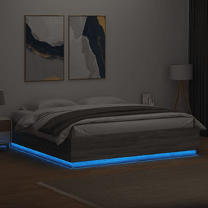 Πλαίσιο Κρεβατιού με Φώτα LED Γκρι sonoma 200x200εκ. Επεξ. Ξύλο