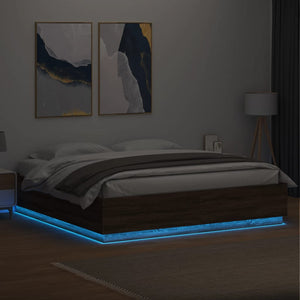Πλαίσιο Κρεβατιού με Φώτα LED Καφέ δρυς 200x200 εκ. Επεξ. Ξύλο