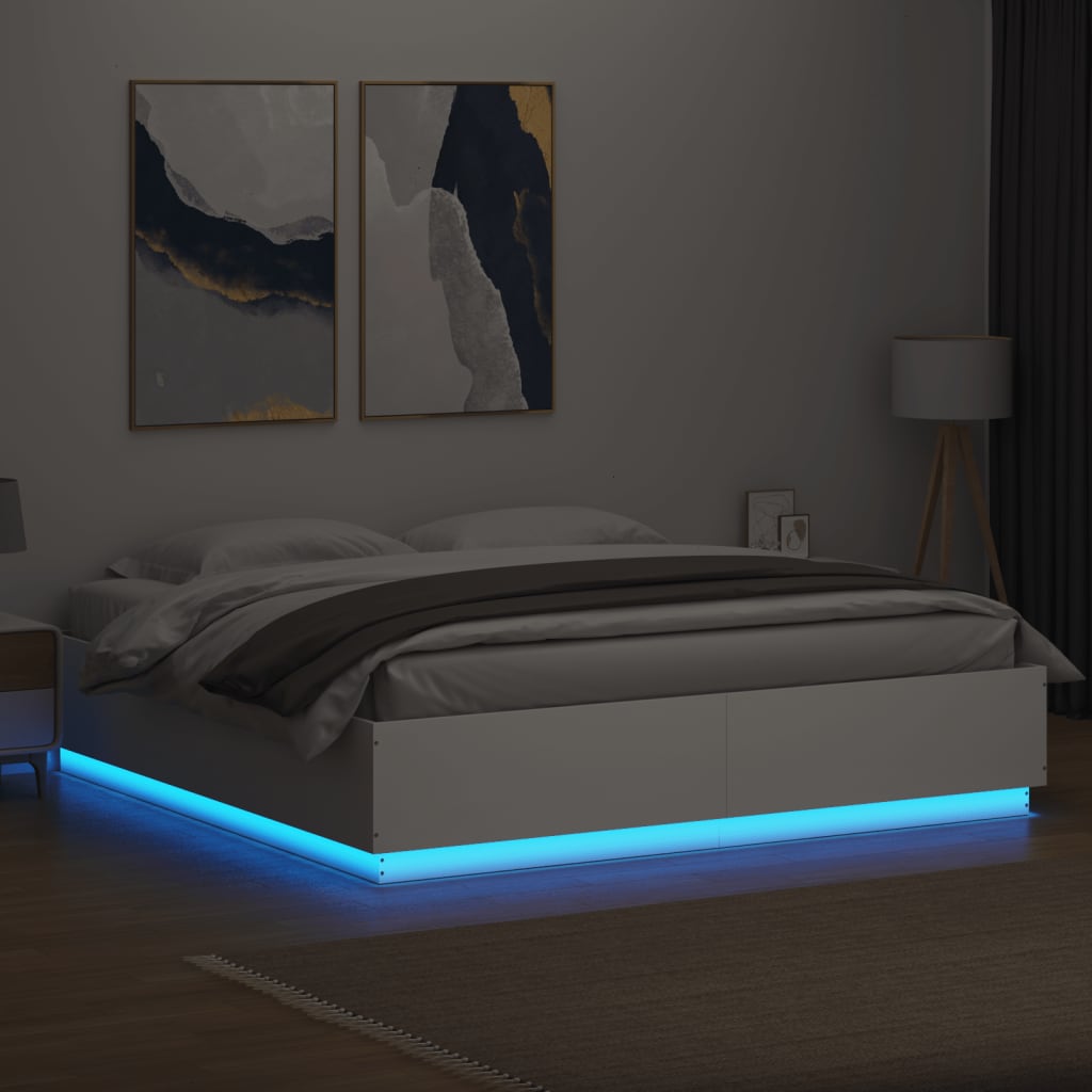 Πλαίσιο Κρεβατιού με Φώτα LED Λευκό 180x200 εκ. Επεξ. Ξύλο