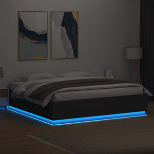 Πλαίσιο Κρεβατιού με LED Μαύρο 180 x 200 εκ. Επεξ. Ξύλο