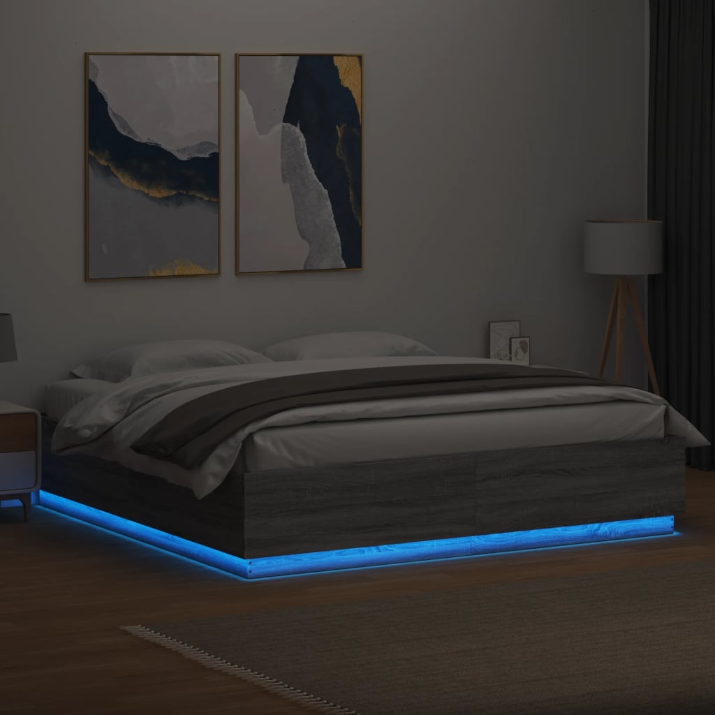 Πλαίσιο Κρεβατιού με LED Γκρι sonoma 180x200εκ. Επεξ. Ξύλο