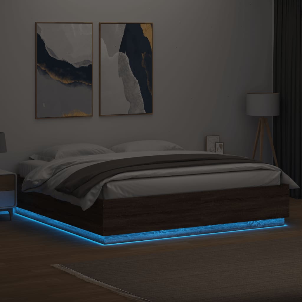 Πλαίσιο Κρεβατιού με LED Καφέ δρυς 180x200 εκ. Επεξ. Ξύλο - Pakobazaar