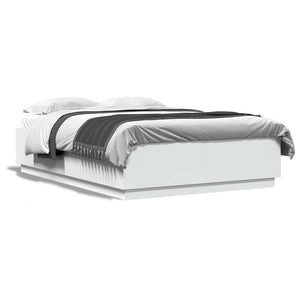 Πλαίσιο Κρεβατιού με LED Λευκό 160x200 εκ. Επεξεργ. Ξύλο