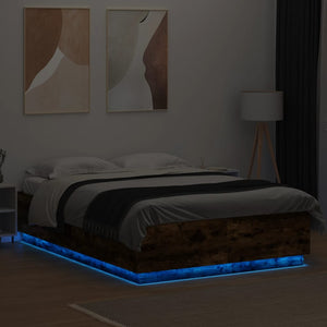 Πλαίσιο Κρεβατιού με LED Καπνιστή Δρυς 160x200 εκ.Επεξ. Ξύλο