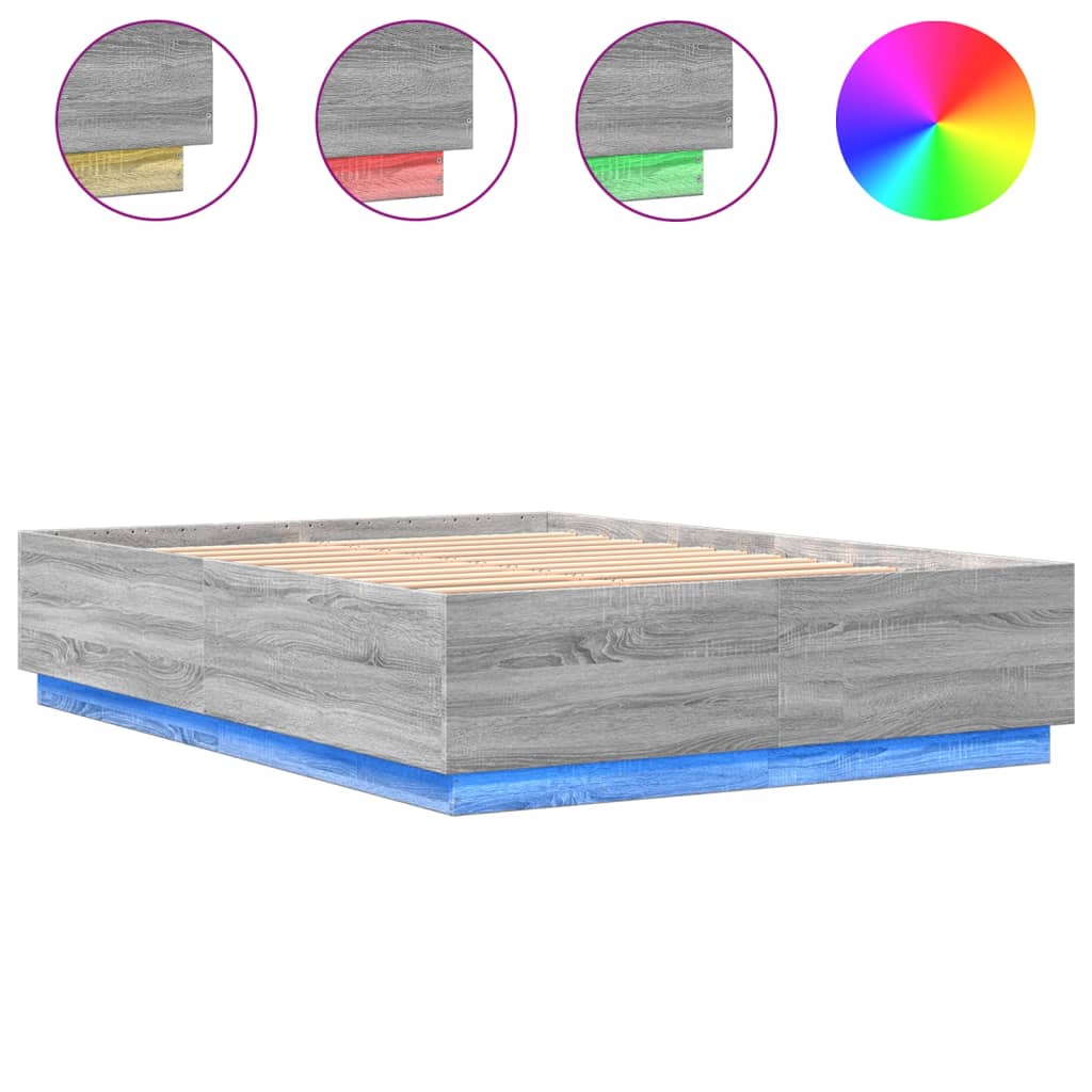 Πλαίσιο Κρεβατιού με LED Γκρι sonoma 160x200εκ. Επεξ. Ξύλο
