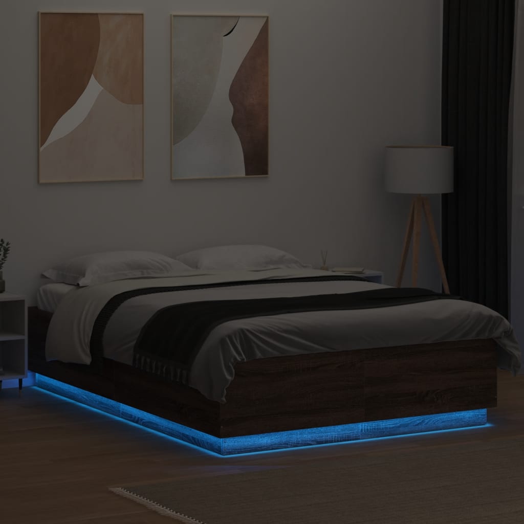 Πλαίσιο Κρεβατιού με LED Καφέ δρυς 160x200 εκ. Επεξ. Ξύλο