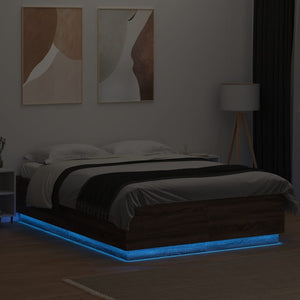 Πλαίσιο Κρεβατιού με LED Καφέ δρυς 160x200 εκ. Επεξ. Ξύλο
