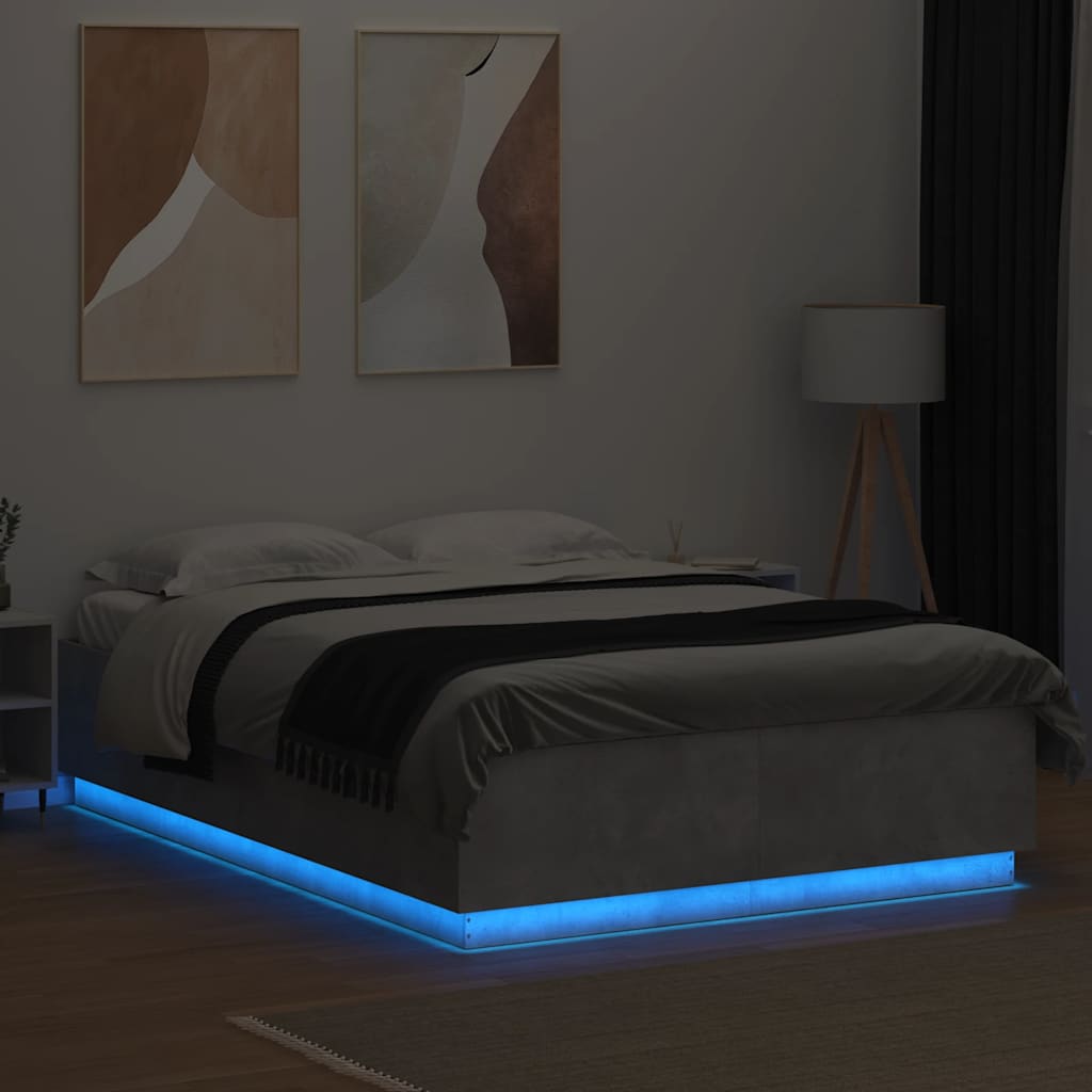 Πλαίσιο Κρεβατιού με LED Γκρι Σκυρ. 150x200 εκ. Επεξ. Ξύλο - Pakobazaar