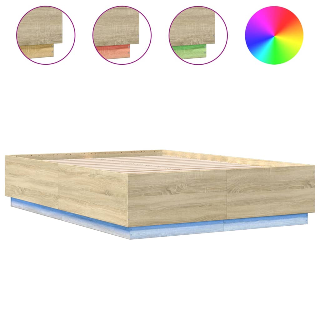 Πλαίσιο Κρεβατιού με Φώτα LED Sonoma Δρυς 140x200εκ. Επεξ. Ξύλο