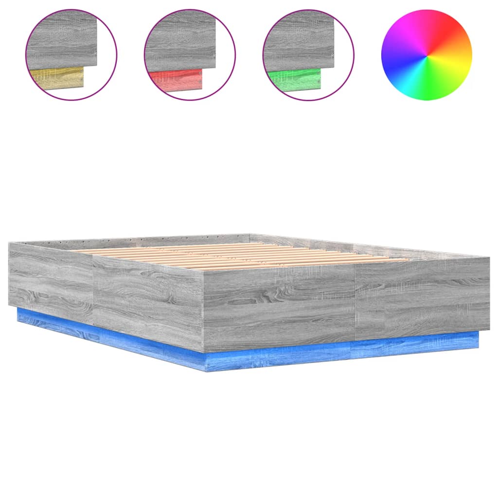 Πλαίσιο Κρεβατιού με Φώτα LED Γκρι sonoma 140x200εκ. Επεξ. Ξύλο
