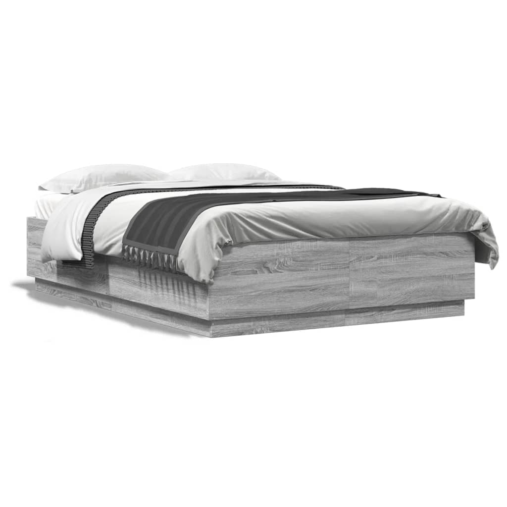 Πλαίσιο Κρεβατιού με Φώτα LED Γκρι sonoma 140x200εκ. Επεξ. Ξύλο