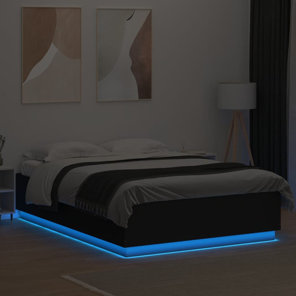 Πλαίσιο Κρεβατιού με LED Μαύρο 120 x 200 εκ. Επεξ. Ξύλο