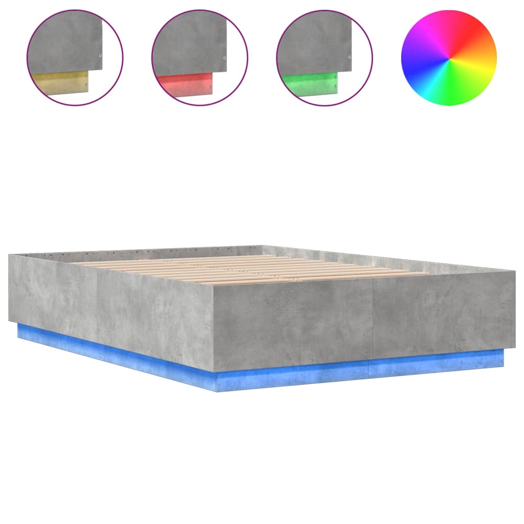 Πλαίσιο Κρεβατιού με Φώτα LED Γκρι Σκυρ. 120x200 εκ. Επεξ. Ξύλο
