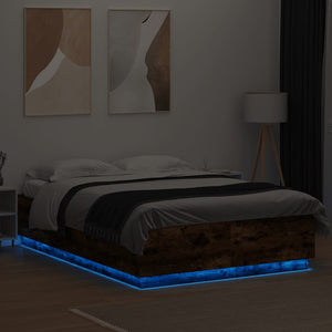 Πλαίσιο Κρεβατιού με Φώτα LED Καπνιστή δρυς120x200εκ.Επεξ. Ξύλο