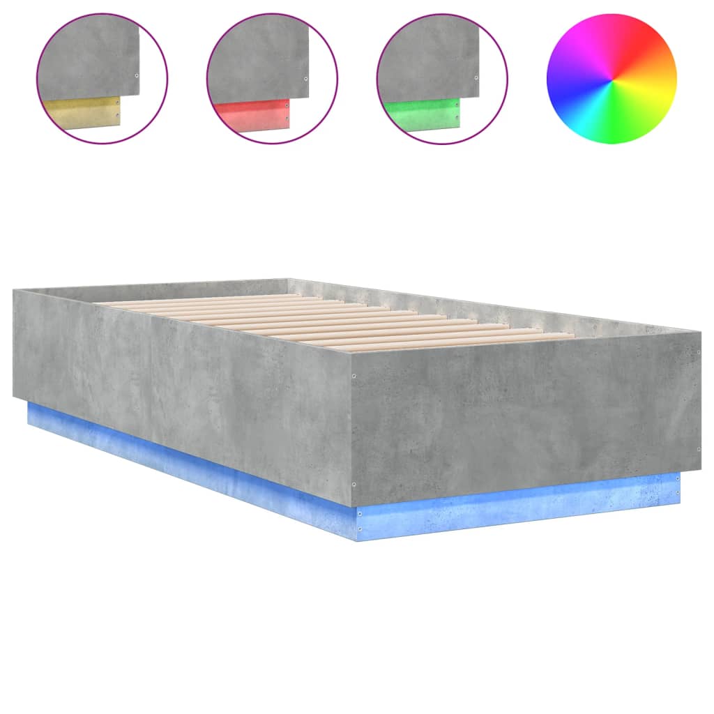 Πλαίσιο Κρεβατιού με LED Γκρι Σκυρ. 100x200 εκ. Επεξεργ. Ξύλο