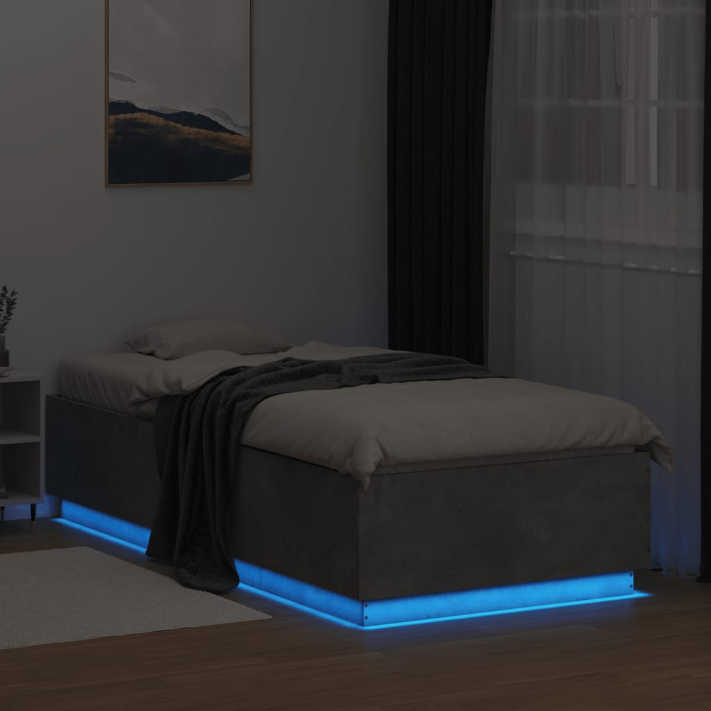 Πλαίσιο Κρεβατιού με LED Γκρι Σκυρ. 100x200 εκ. Επεξεργ. Ξύλο