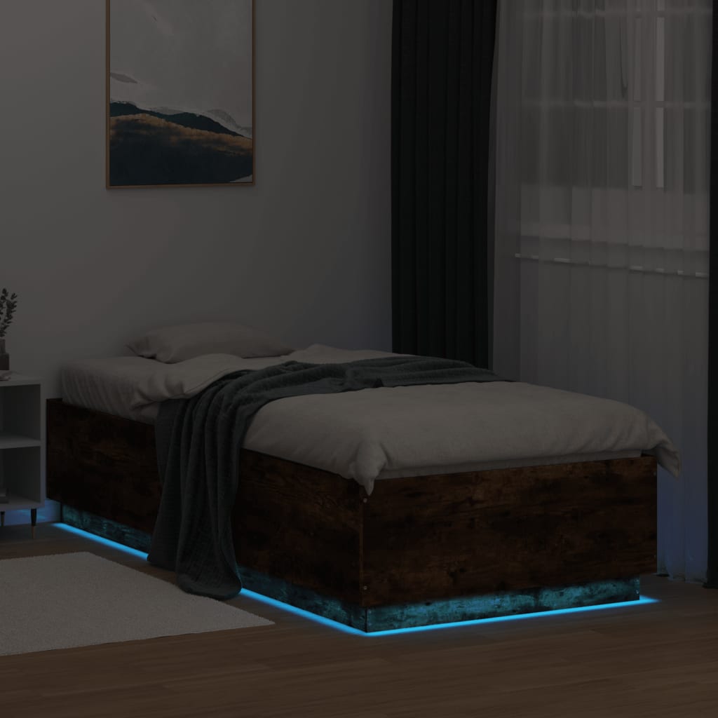 Πλαίσιο Κρεβατιού με LED Καπνιστή Δρυς 100x200εκ. Επεξεργ. Ξύλο