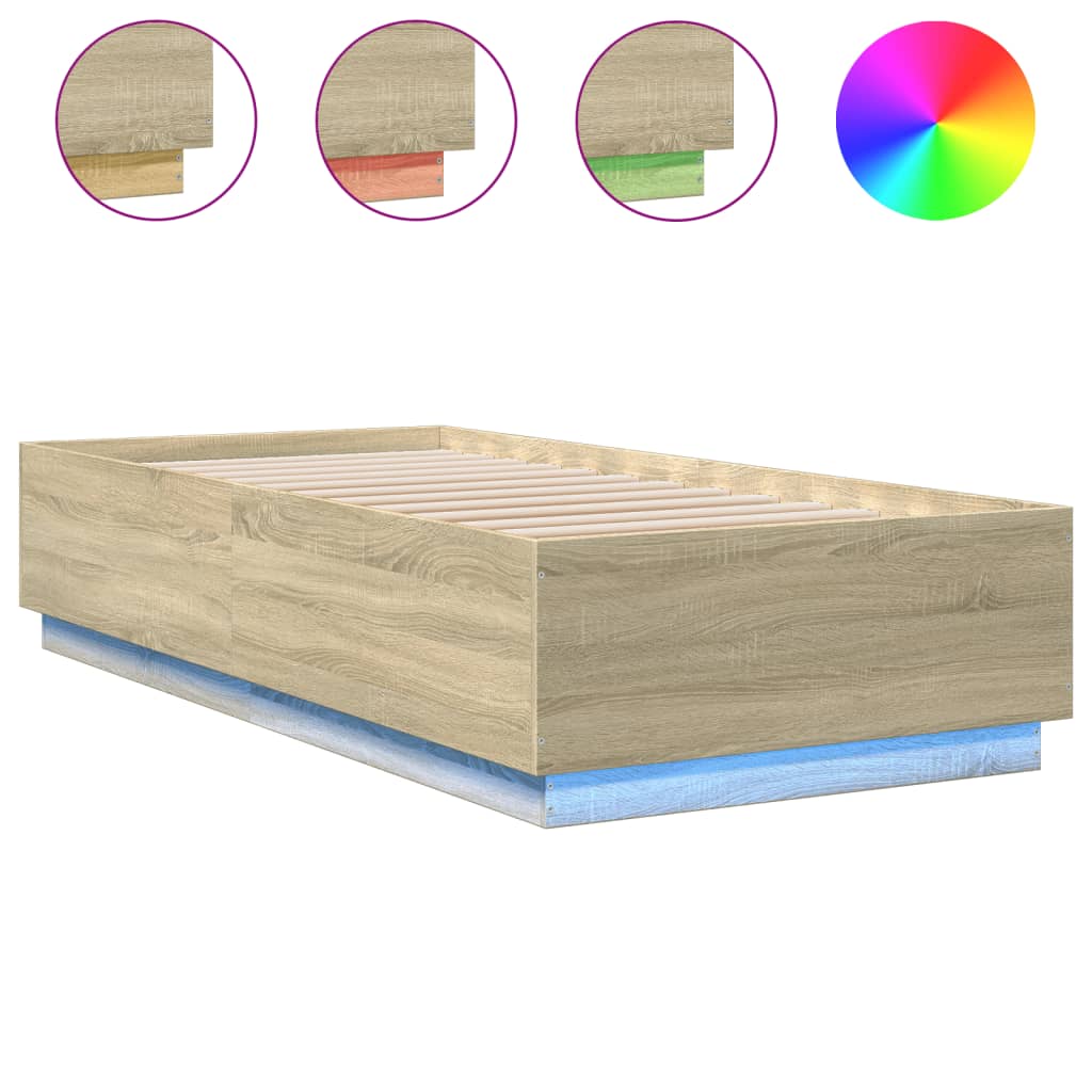 Πλαίσιο Κρεβατιού με LED Sonoma Δρυς 90x200 εκ. Επεξεργ. Ξύλο