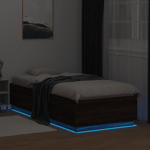 Πλαίσιο Κρεβατιού με LED Καφέ Δρυς 90x200 εκ. Επεξεργ. Ξύλο