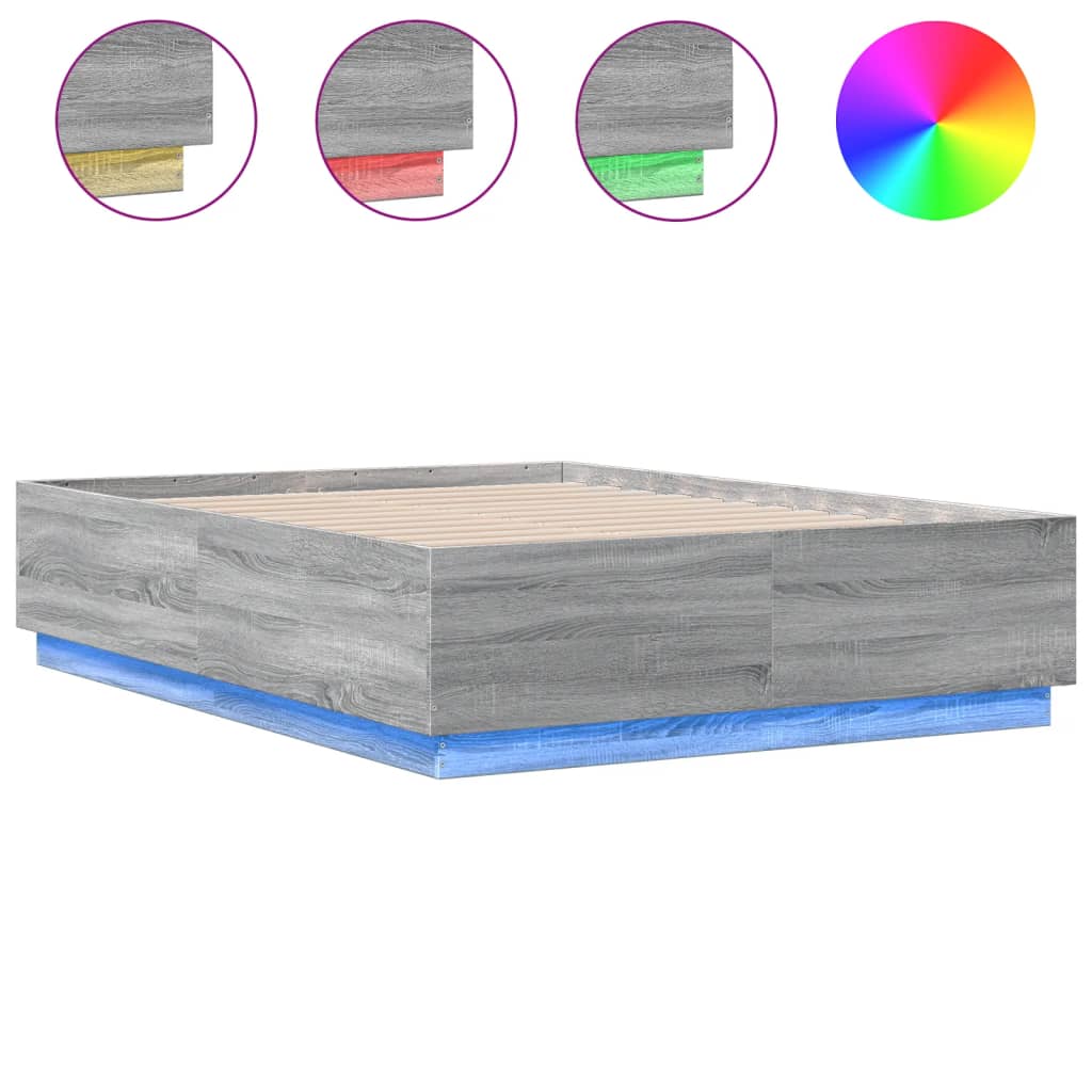 Πλαίσιο Κρεβατιού με Φώτα LED Γκρι sonoma 140x190εκ. Επεξ. Ξύλο