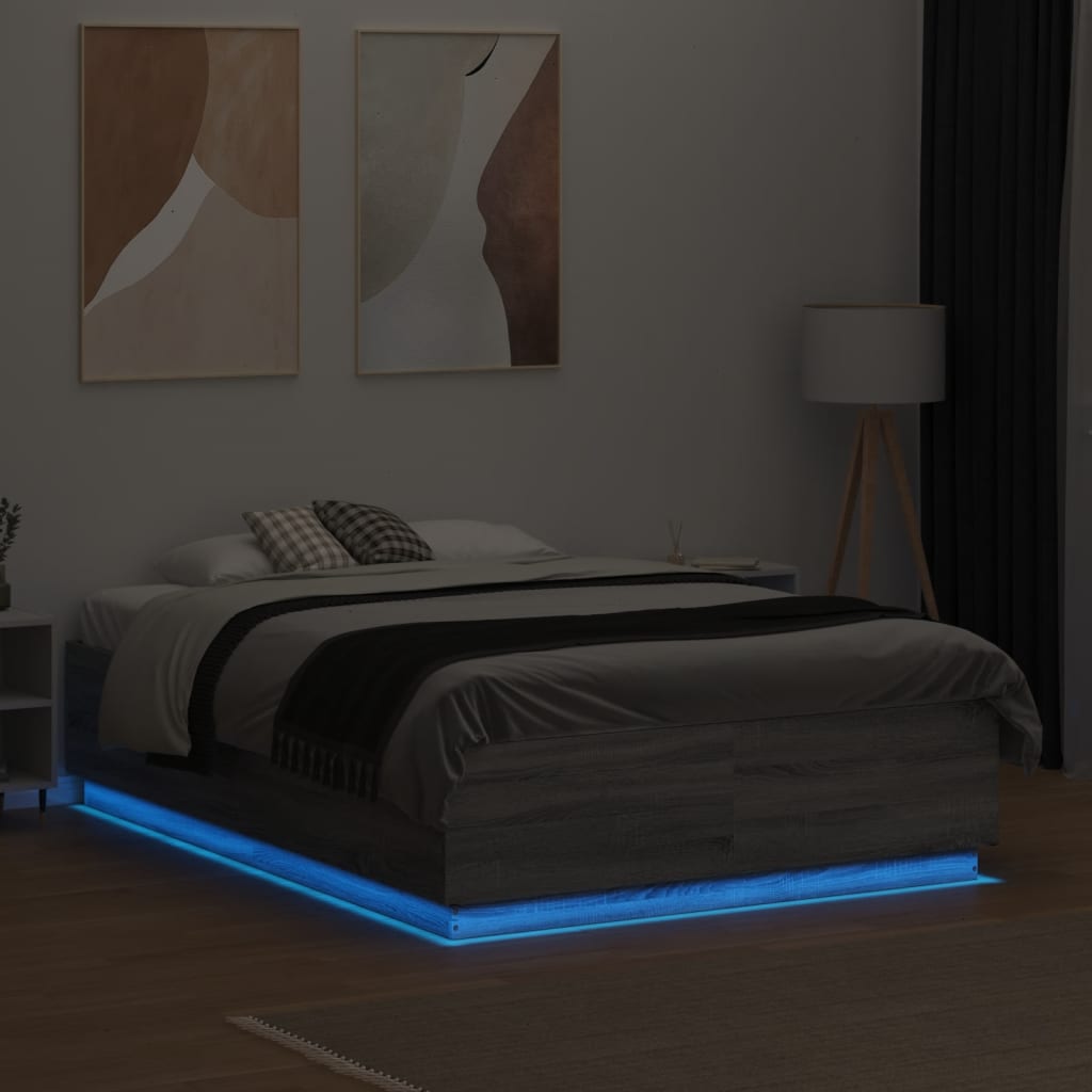 Πλαίσιο Κρεβατιού με Φώτα LED Γκρι sonoma 140x190εκ. Επεξ. Ξύλο