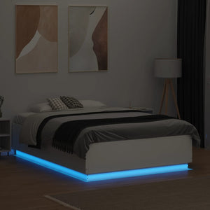 Πλαίσιο Κρεβατιού με LED Λευκό 135x190 εκ Επεξεργ. Ξύλο