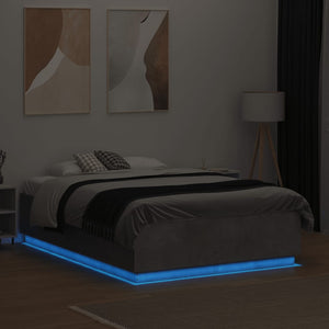Πλαίσιο Κρεβατιού με Φώτα LED Γκρι Σκυρ. 135x190 εκ. Επεξ. Ξύλο