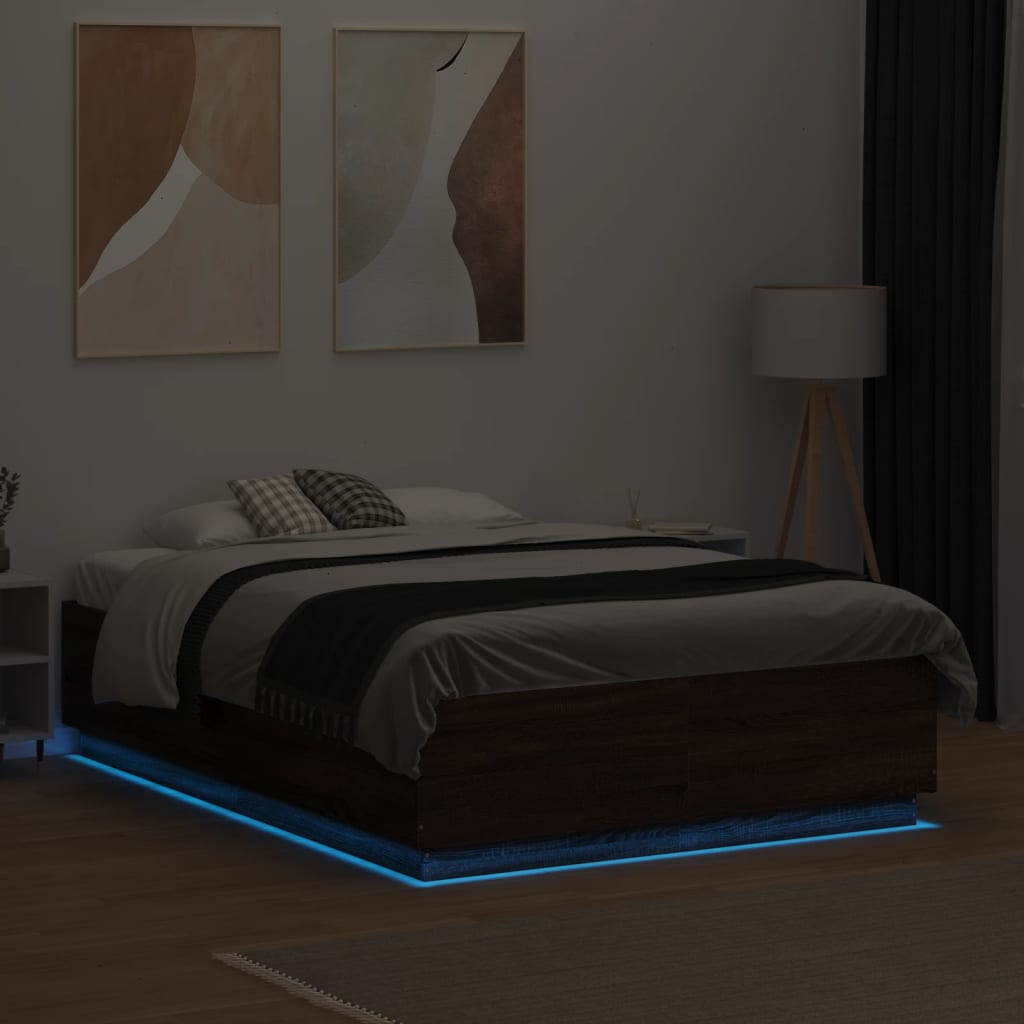 Πλαίσιο Κρεβατιού με LED Καφέ Δρυς 135x190εκ. Επεξ. Ξύλο