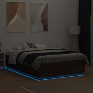 Πλαίσιο Κρεβατιού με LED Καφέ Δρυς 135x190εκ. Επεξ. Ξύλο