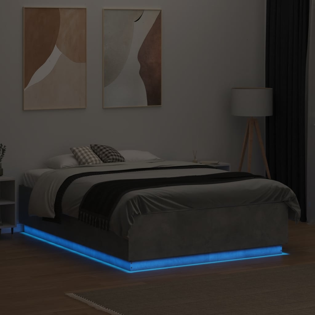 Πλαίσιο Κρεβατιού με LED Γκρι Σκυρ. 120x190 εκ. Επεξ. Ξύλο