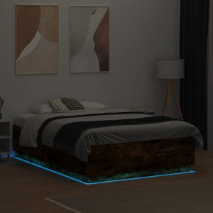 Πλαίσιο Κρεβατιού με LED Καπνιστή δρυς120x190εκ.Επεξ. Ξύλο
