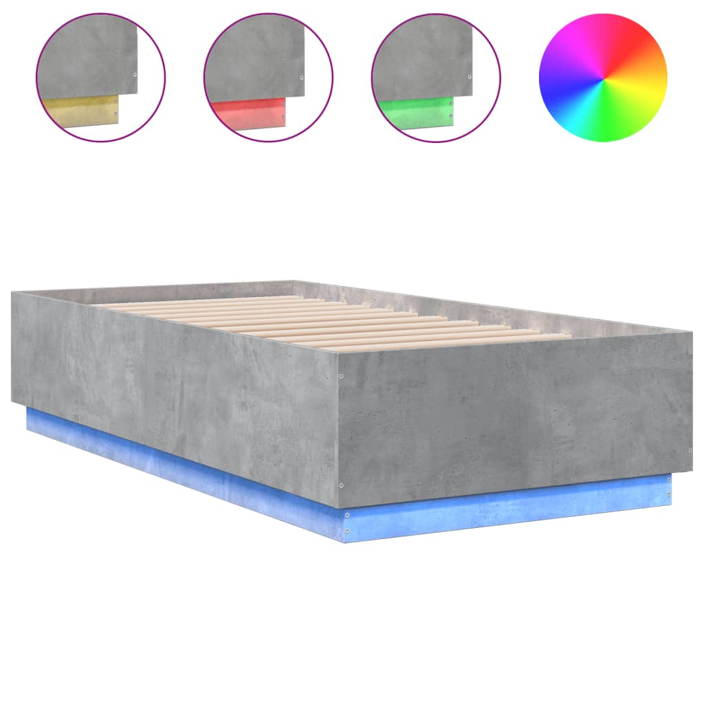 Πλαίσιο Κρεβατιού με LED Γκρι Σκυρ. 90 x 190 εκ. Επεξεργ. Ξύλο