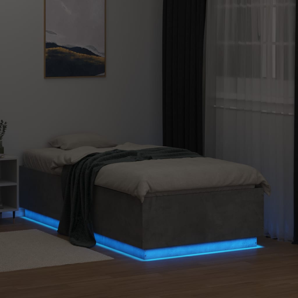 Πλαίσιο Κρεβατιού με LED Γκρι Σκυρ. 90 x 190 εκ. Επεξεργ. Ξύλο