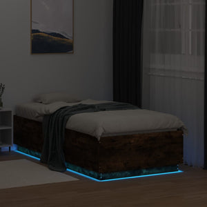 Πλαίσιο Κρεβατιού με LED Καπνιστή Δρυς 90x190 εκ. Επεξεργ. Ξύλο
