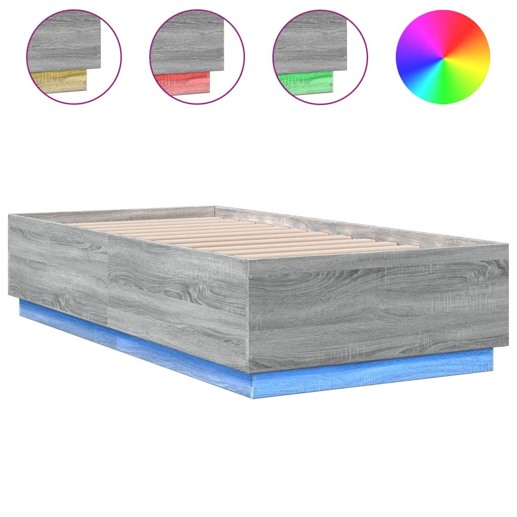 Πλαίσιο Κρεβατιού με LED Γκρι Sonoma 90 x 190 εκ. Επεξεργ. Ξύλο