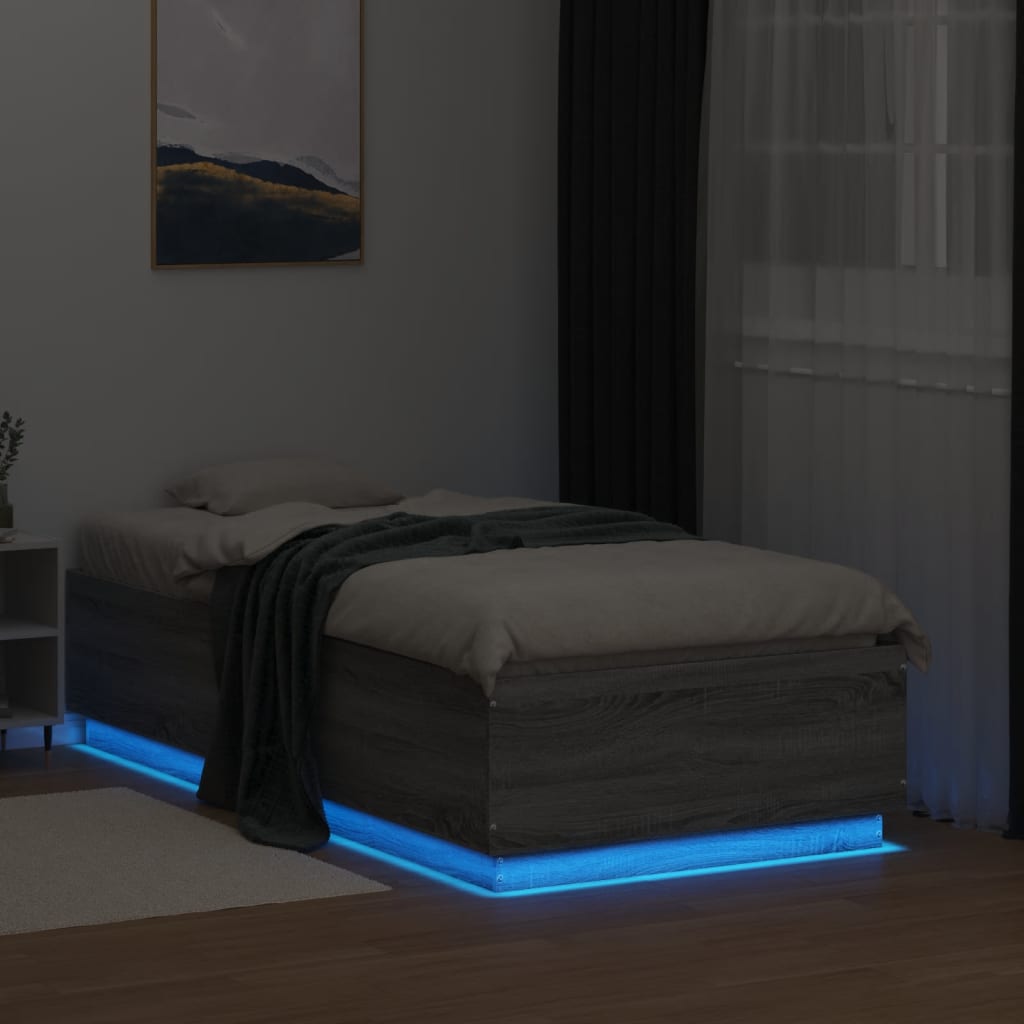 Πλαίσιο Κρεβατιού με LED Γκρι Sonoma 90 x 190 εκ. Επεξεργ. Ξύλο