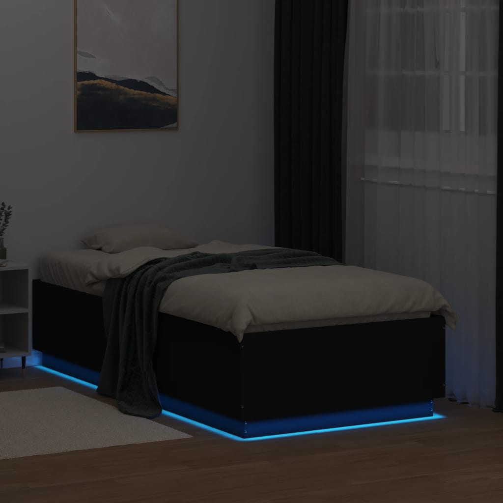 Πλαίσιο Κρεβατιού με LED Μαύρο 75x190εκ. από Επεξεργασμένο Ξύλο