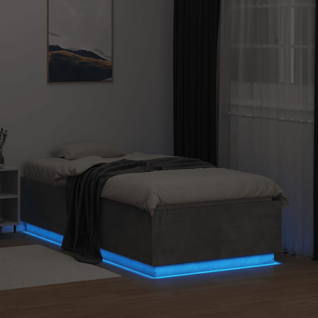 Πλαίσιο Κρεβατιού με LED Γκρι Σκυρ. 75x190 εκ. Επεξεργ. Ξύλο