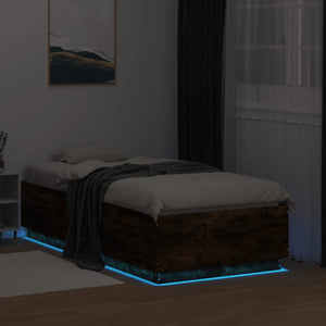 Πλαίσιο Κρεβατιού με LED Καπνιστή Δρυς 75x190 εκ. Επεξεργ. Ξύλο